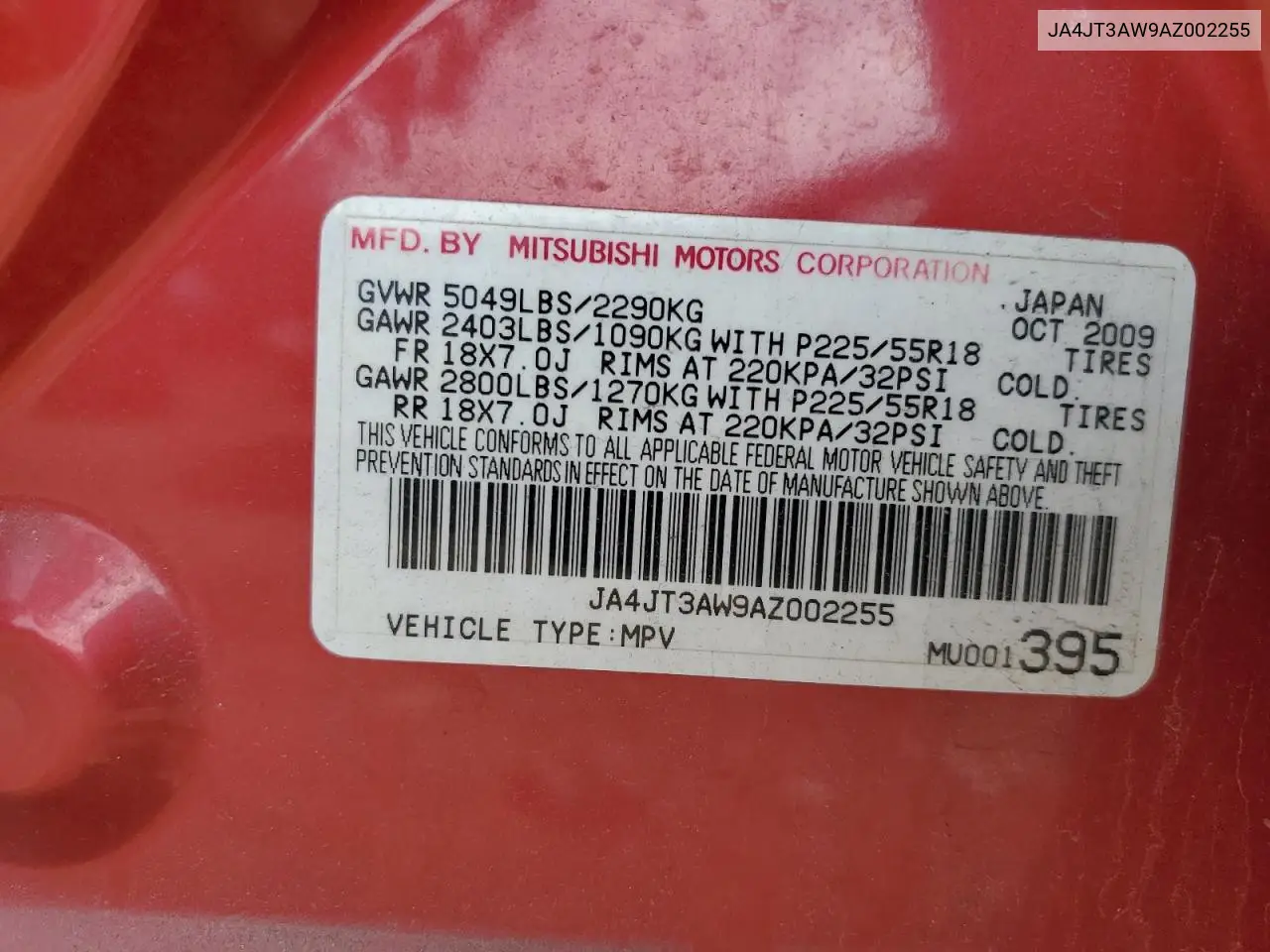 2010 Mitsubishi Outlander Se VIN: JA4JT3AW9AZ002255 Lot: 54628515