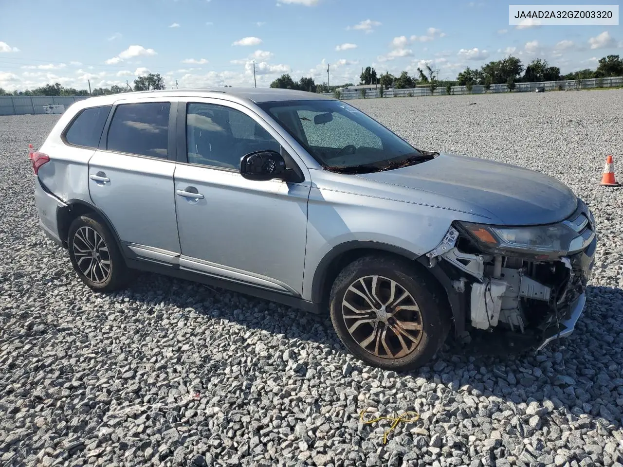 2016 Mitsubishi Outlander Es VIN: JA4AD2A32GZ003320 Lot: 56783815