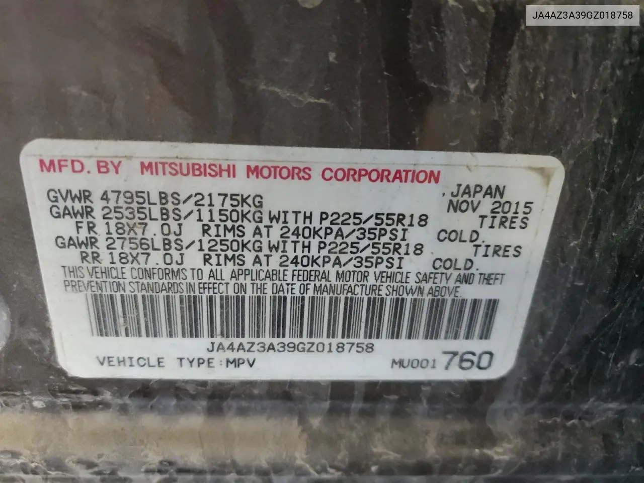 2016 Mitsubishi Outlander Se VIN: JA4AZ3A39GZ018758 Lot: 62857605