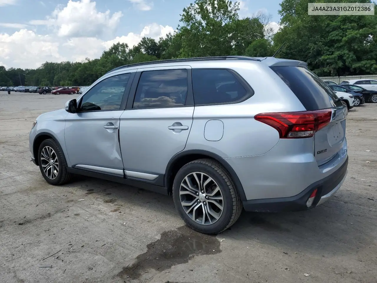2016 Mitsubishi Outlander Se VIN: JA4AZ3A31GZ012386 Lot: 64557965