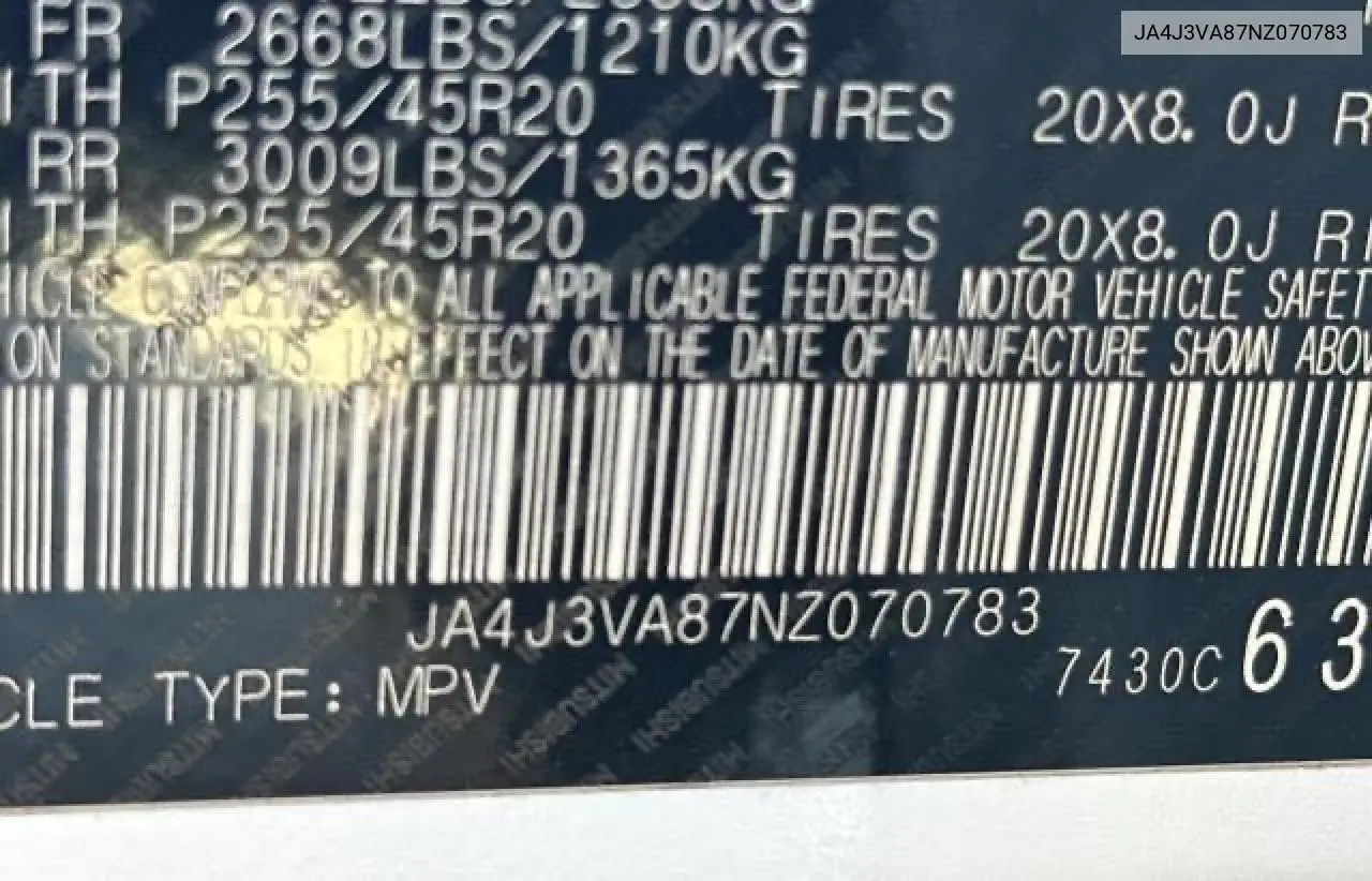 2022 Mitsubishi Outlander Sel VIN: JA4J3VA87NZ070783 Lot: 57290945