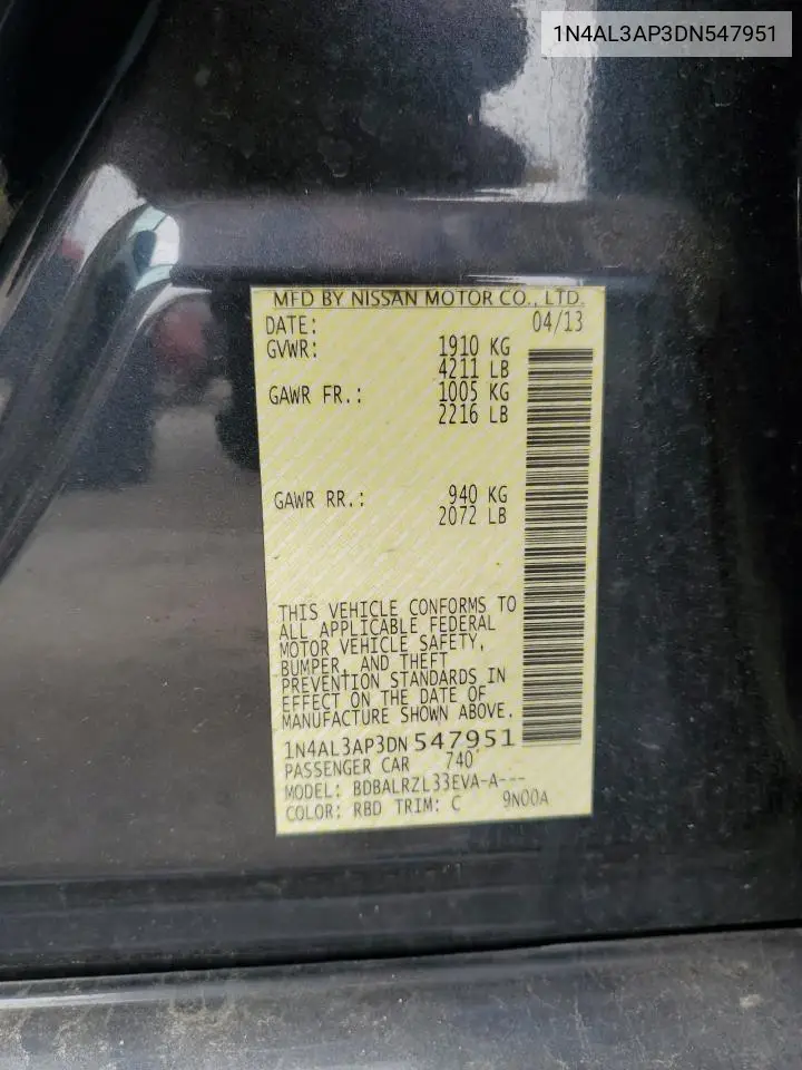2013 Nissan Altima 2.5 VIN: 1N4AL3AP3DN547951 Lot: 56844075