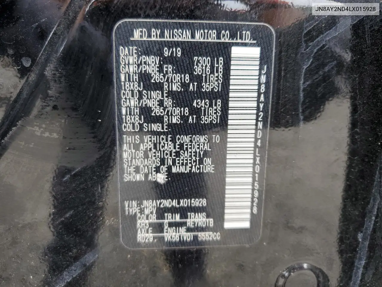2020 Nissan Armada Sv VIN: JN8AY2ND4LX015928 Lot: 56852545