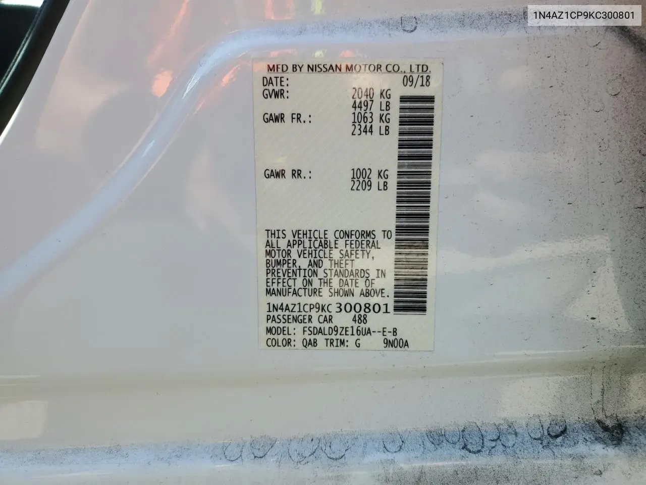 2019 Nissan Leaf S VIN: 1N4AZ1CP9KC300801 Lot: 62607275