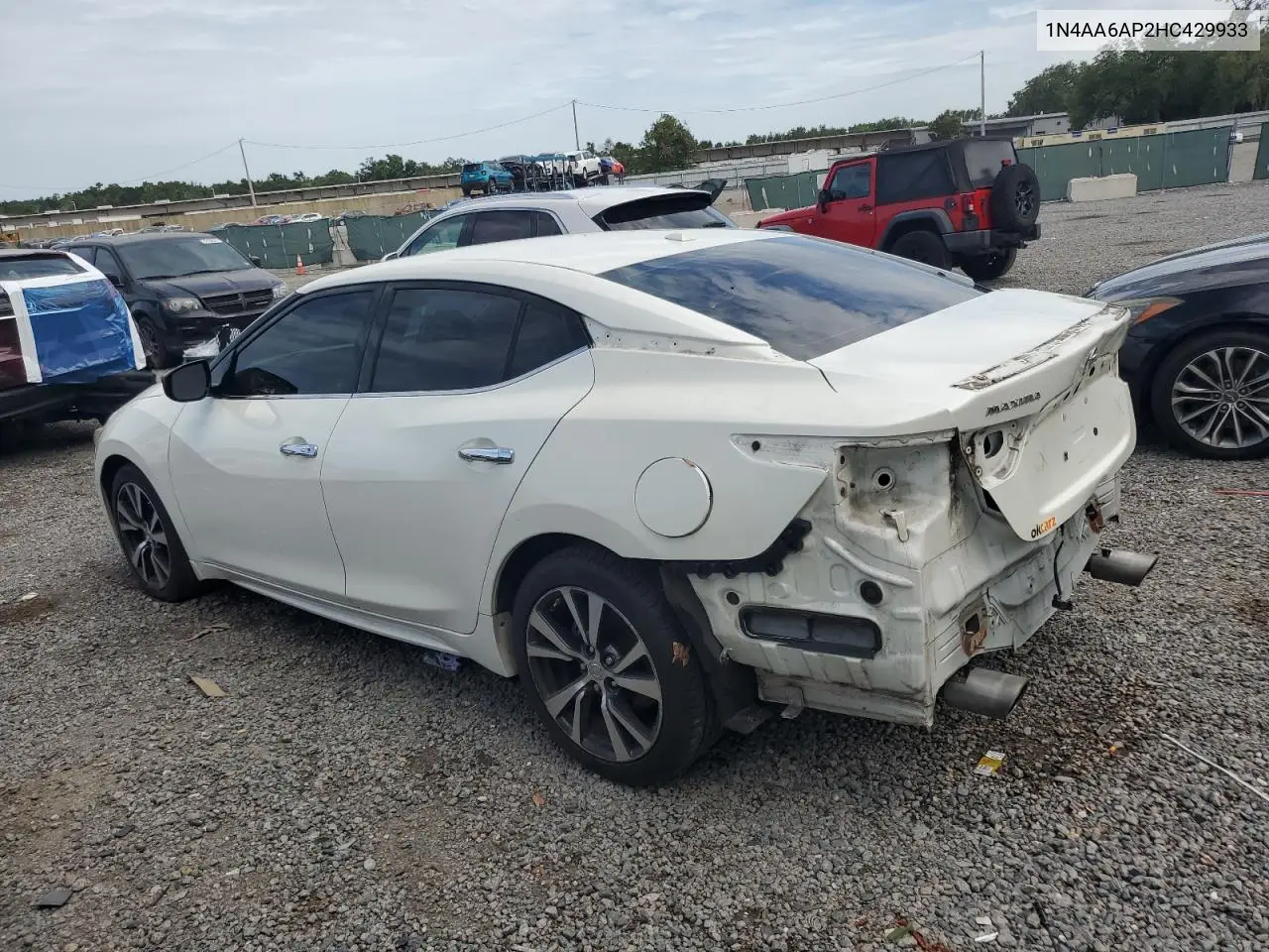 2017 Nissan Maxima 3.5S VIN: 1N4AA6AP2HC429933 Lot: 62710485