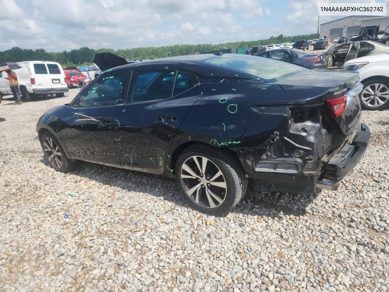 2017 Nissan Maxima 3.5S VIN: 1N4AA6APXHC362742 Lot: 62976595