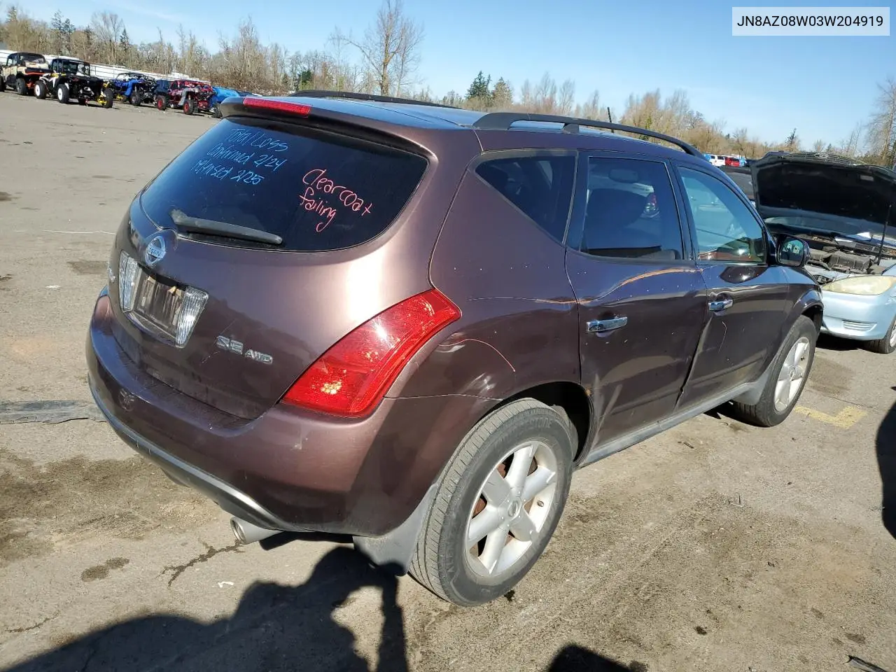 2003 Nissan Murano Sl VIN: JN8AZ08W03W204919 Lot: 47119515