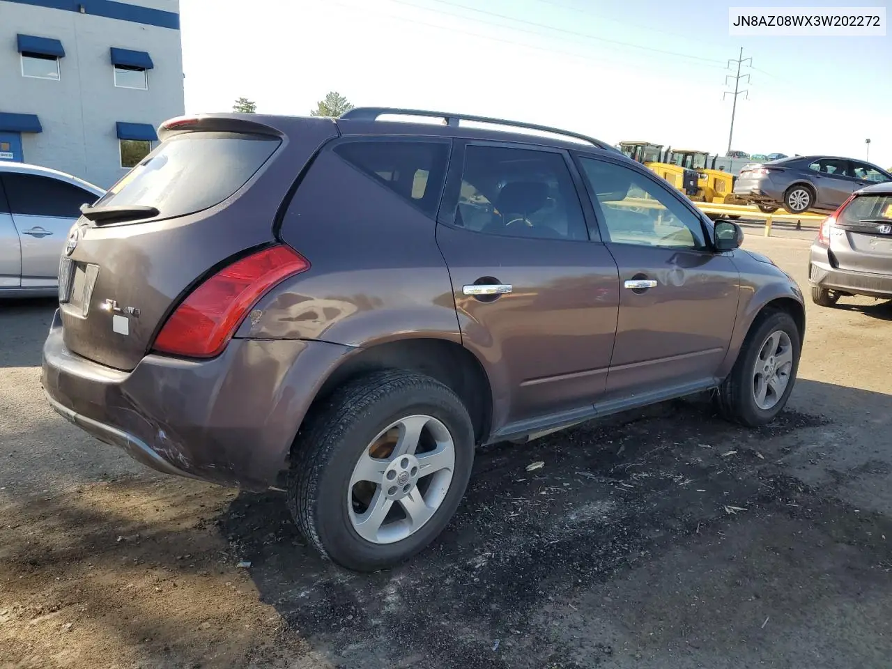 2003 Nissan Murano Sl VIN: JN8AZ08WX3W202272 Lot: 60321365