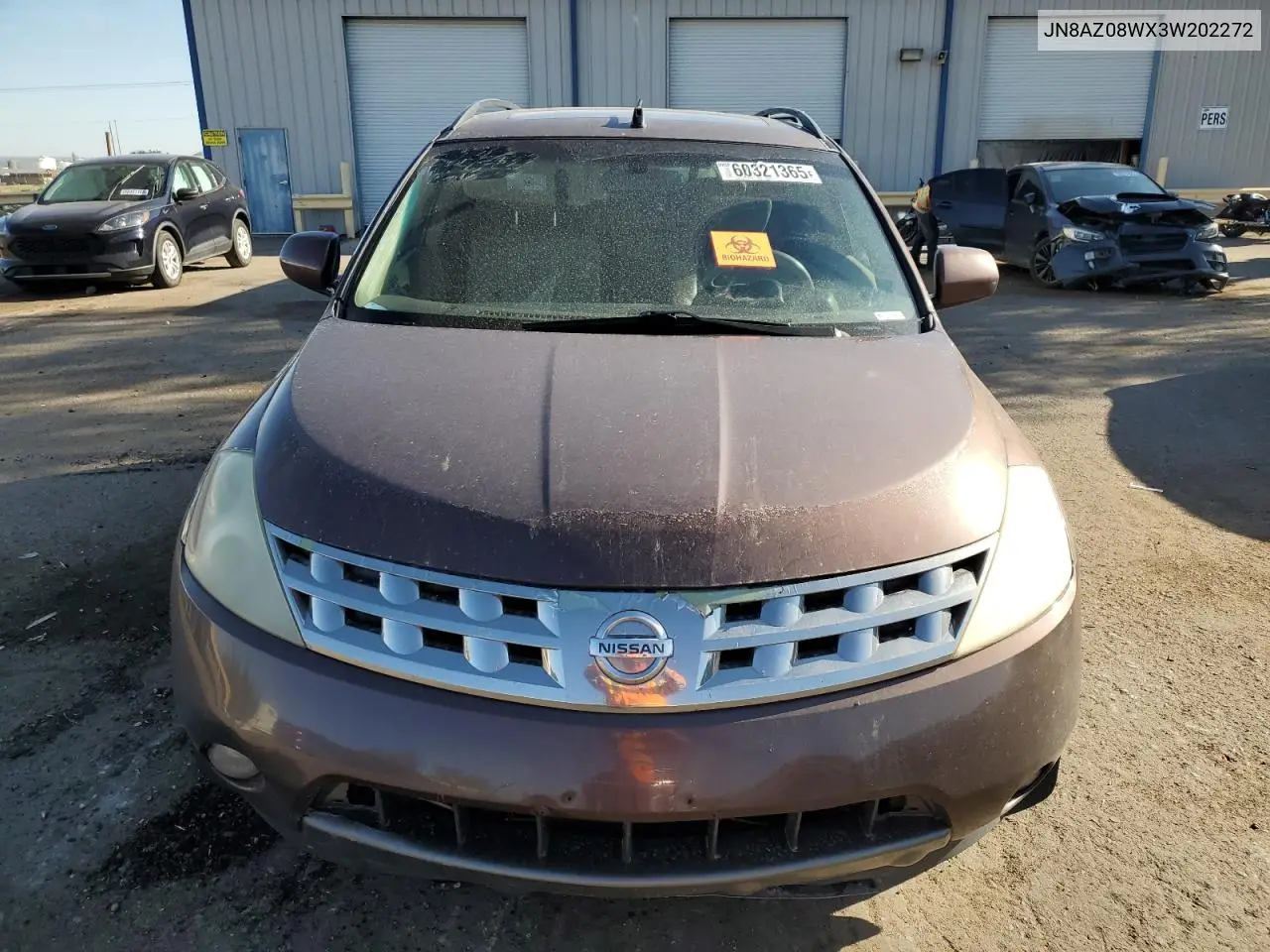 2003 Nissan Murano Sl VIN: JN8AZ08WX3W202272 Lot: 60321365
