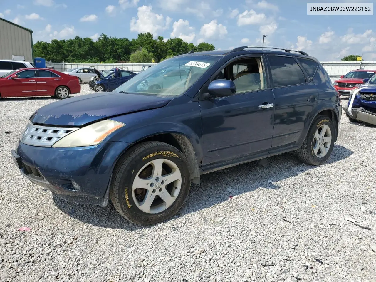 2003 Nissan Murano Sl VIN: JN8AZ08W93W223162 Lot: 63744315