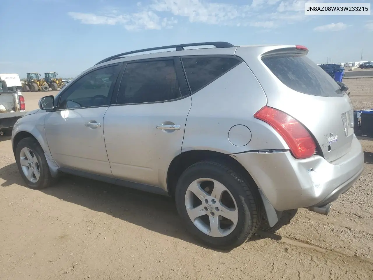 2003 Nissan Murano Sl VIN: JN8AZ08WX3W233215 Lot: 64311315