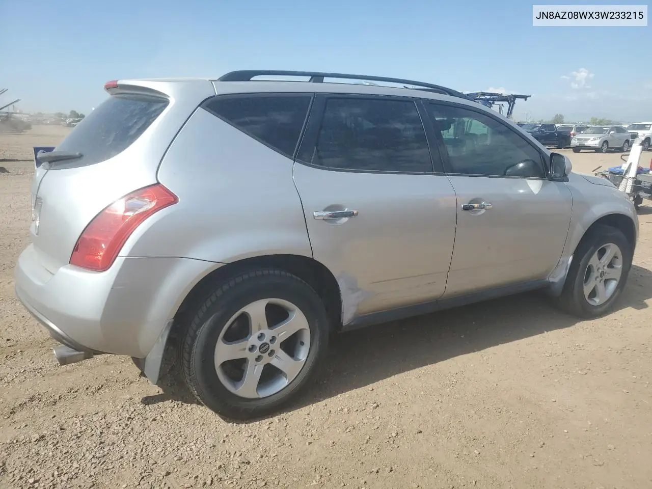 2003 Nissan Murano Sl VIN: JN8AZ08WX3W233215 Lot: 64311315