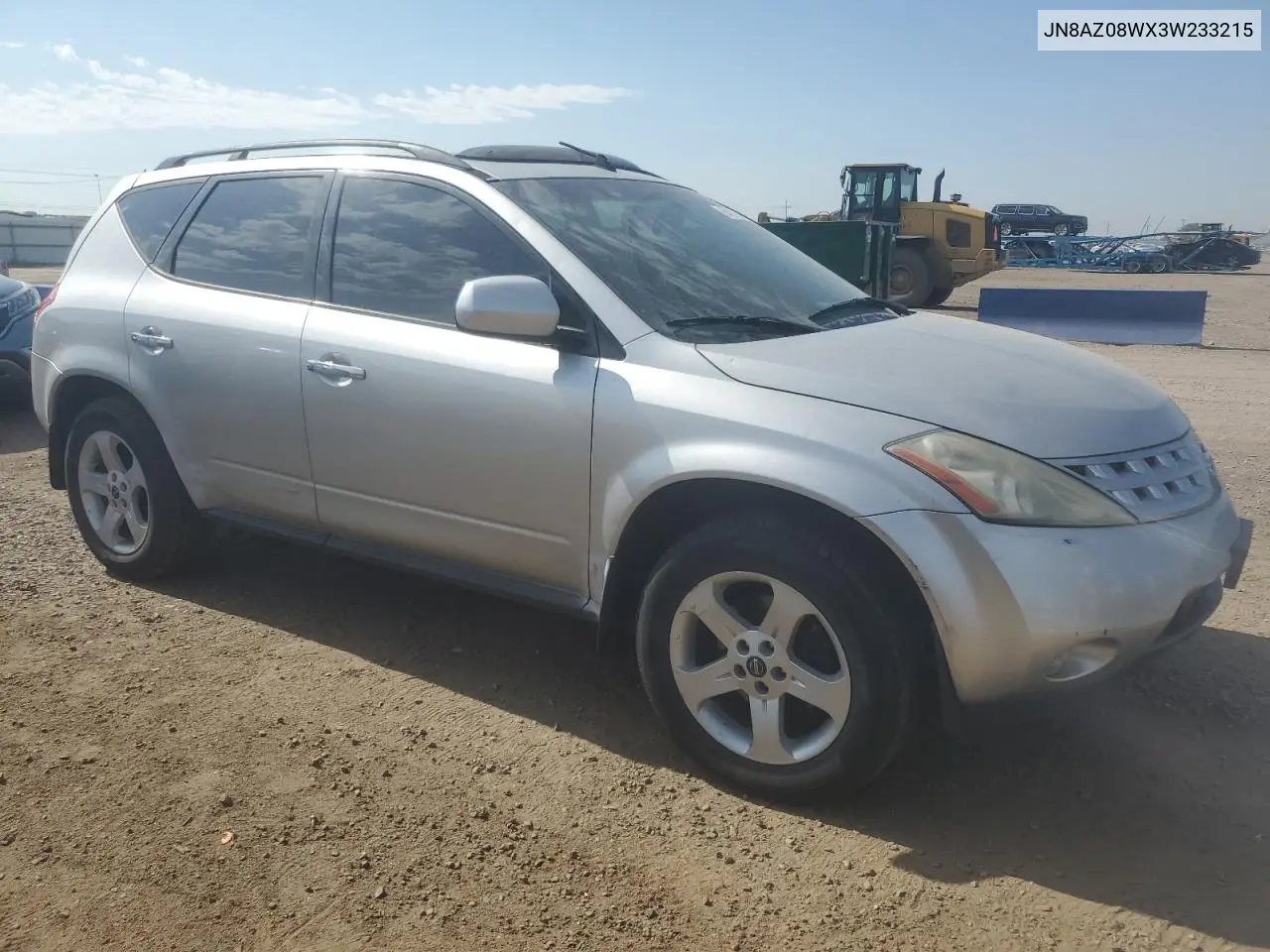 2003 Nissan Murano Sl VIN: JN8AZ08WX3W233215 Lot: 64311315