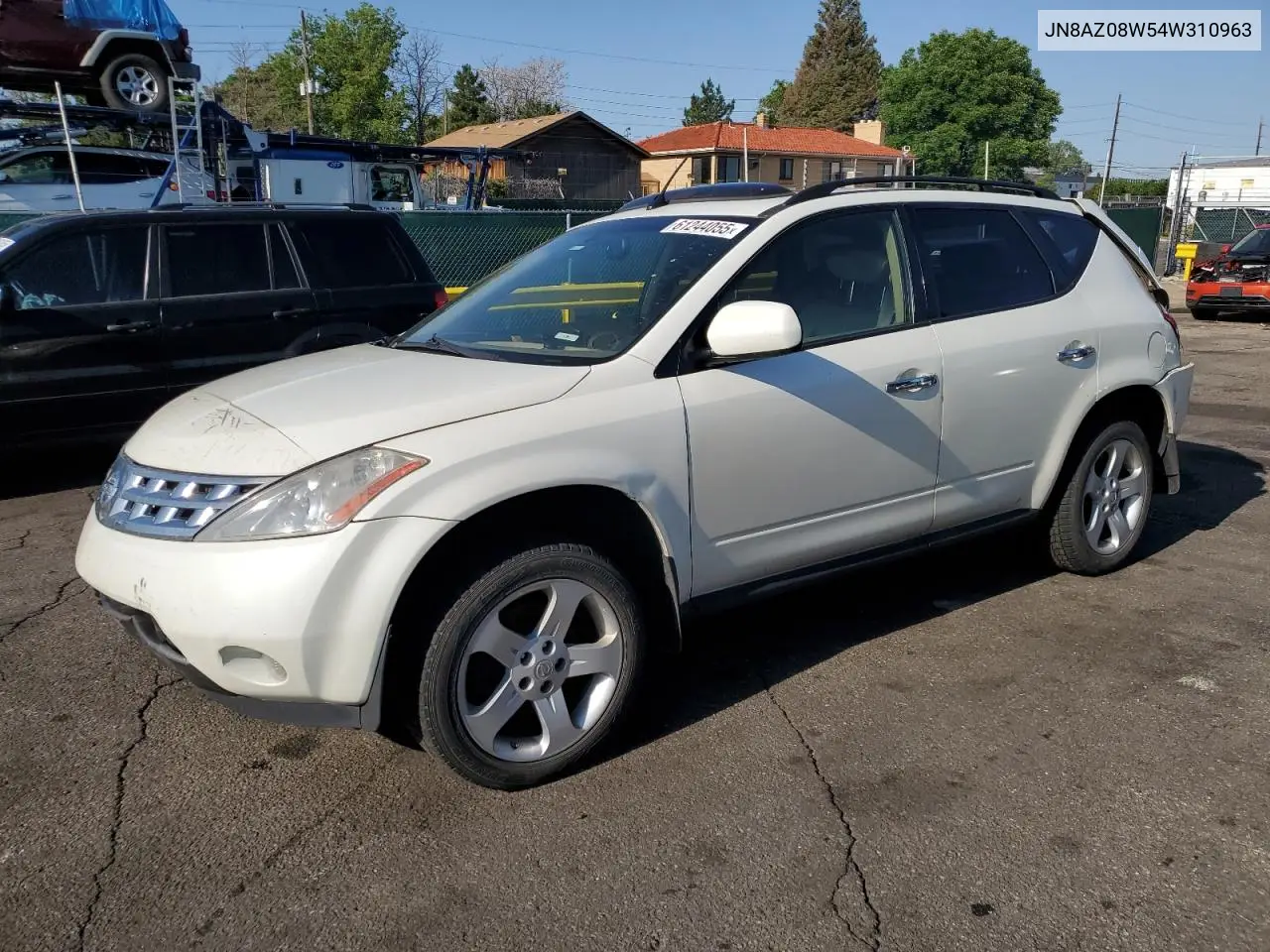 2004 Nissan Murano Sl VIN: JN8AZ08W54W310963 Lot: 61244055