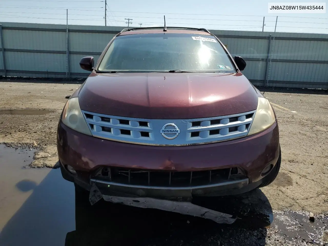 2005 Nissan Murano Sl VIN: JN8AZ08W15W435444 Lot: 60052995