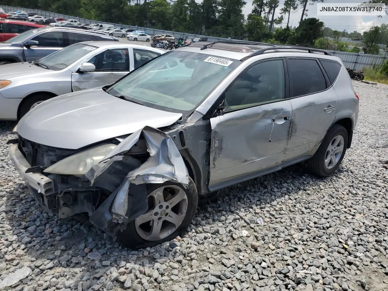 2005 Nissan Murano Sl VIN: JN8AZ08TX5W317740 Lot: 61190465
