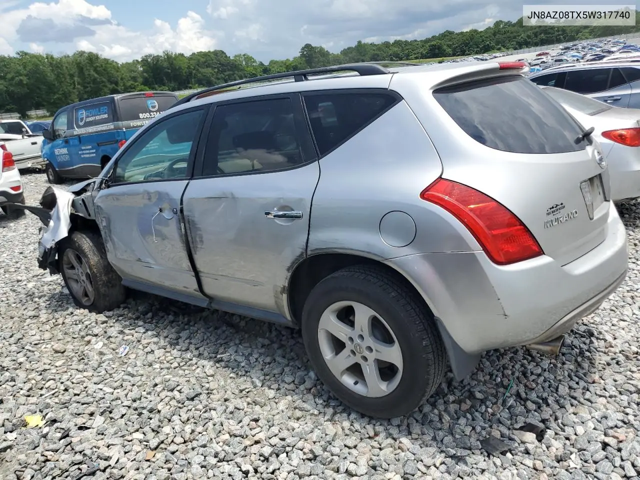 2005 Nissan Murano Sl VIN: JN8AZ08TX5W317740 Lot: 61190465