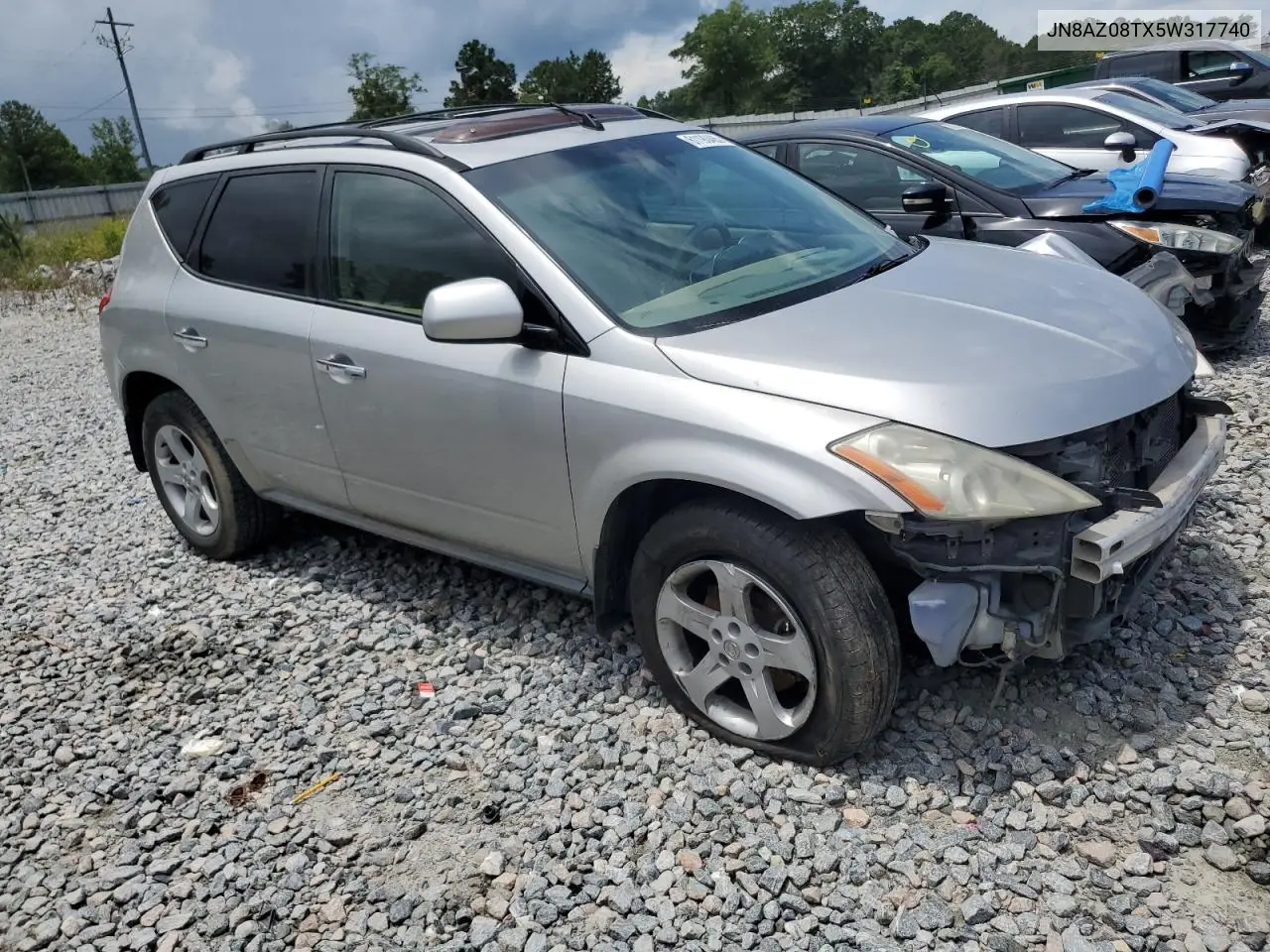 2005 Nissan Murano Sl VIN: JN8AZ08TX5W317740 Lot: 61190465