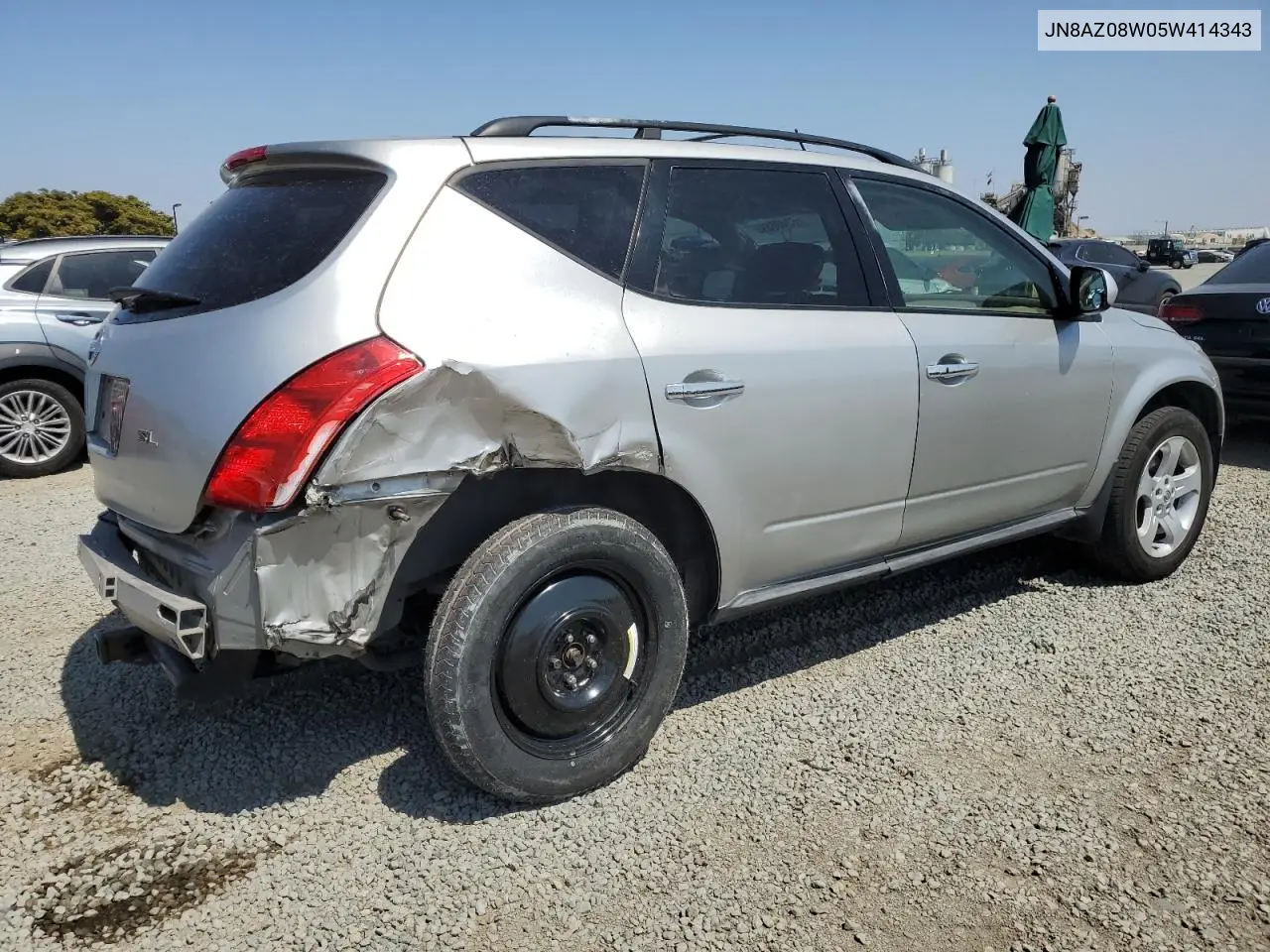 2005 Nissan Murano Sl VIN: JN8AZ08W05W414343 Lot: 62405595