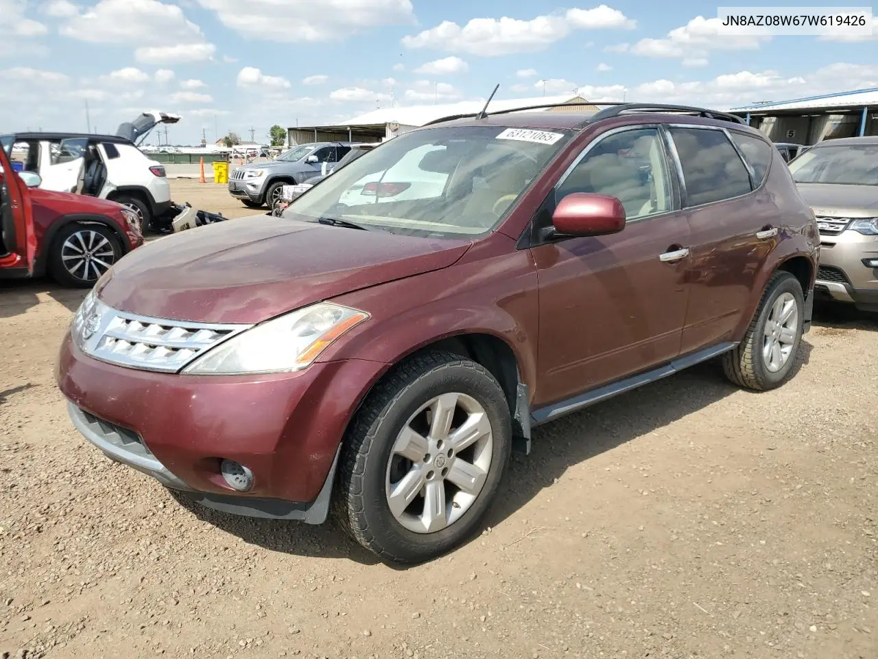 2007 Nissan Murano Sl VIN: JN8AZ08W67W619426 Lot: 63121065