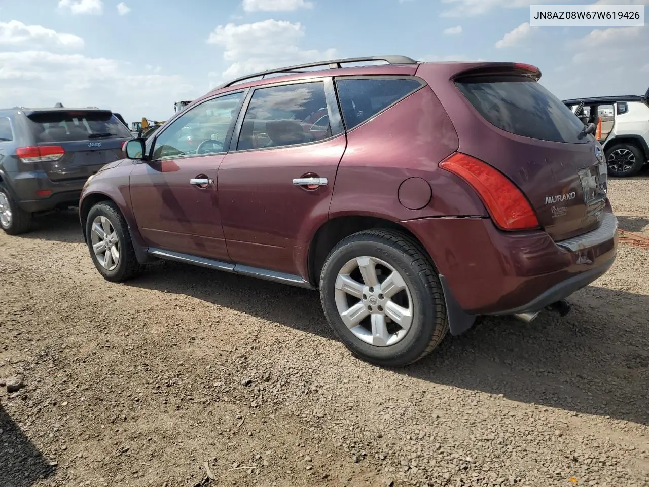 2007 Nissan Murano Sl VIN: JN8AZ08W67W619426 Lot: 63121065
