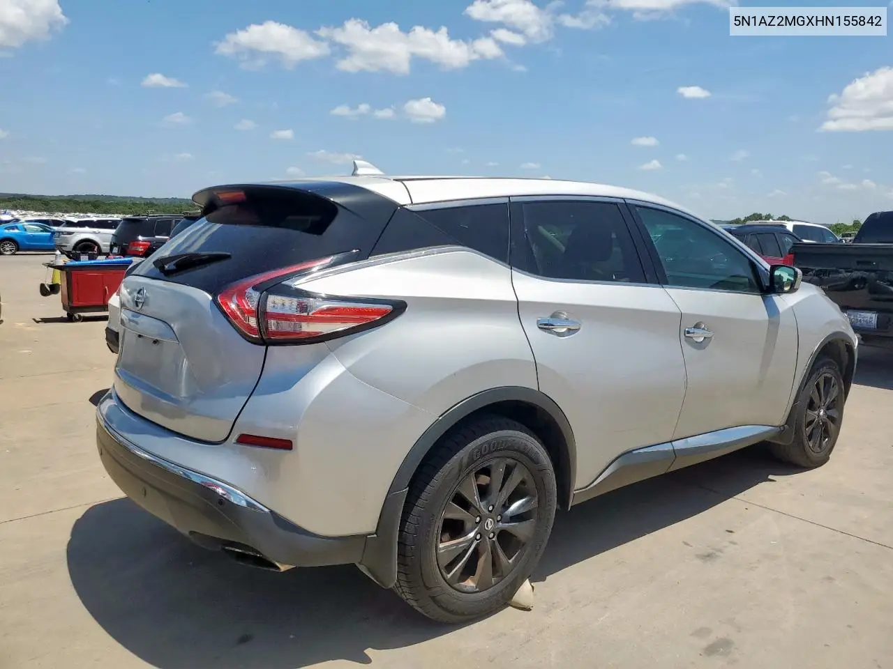 2017 Nissan Murano S VIN: 5N1AZ2MGXHN155842 Lot: 62896065