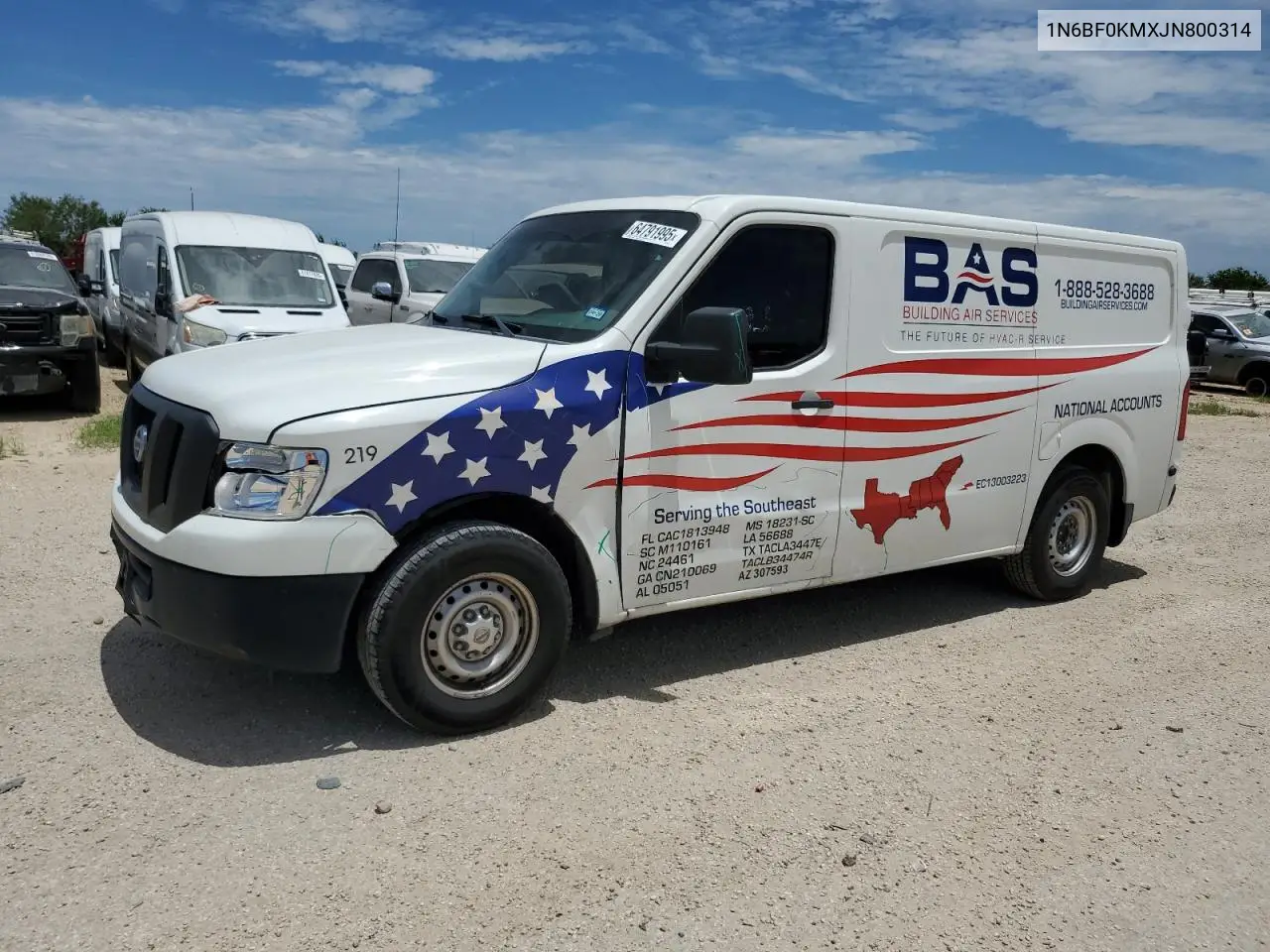 2018 Nissan Nv 1500 S VIN: 1N6BF0KMXJN800314 Lot: 64791995