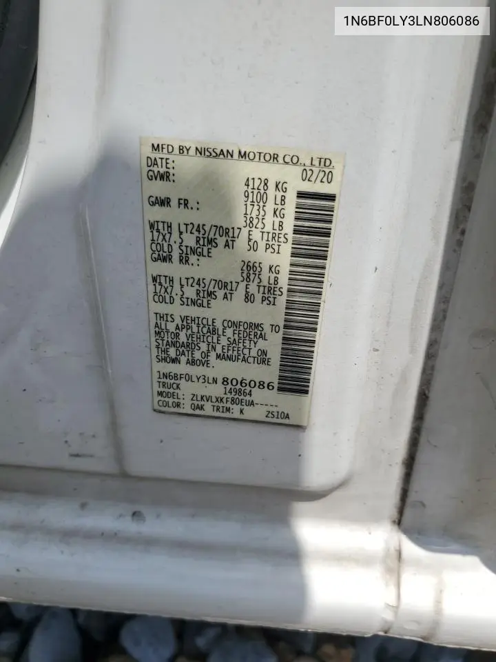 2020 Nissan Nv 2500 S VIN: 1N6BF0LY3LN806086 Lot: 61250775