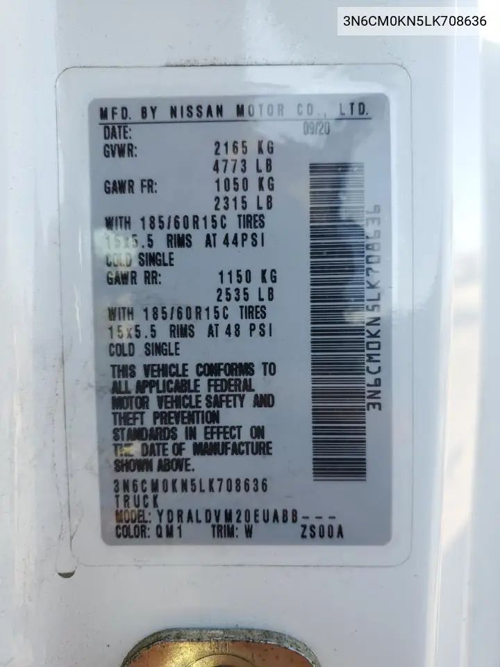 2020 Nissan Nv200 2.5S VIN: 3N6CM0KN5LK708636 Lot: 62935775