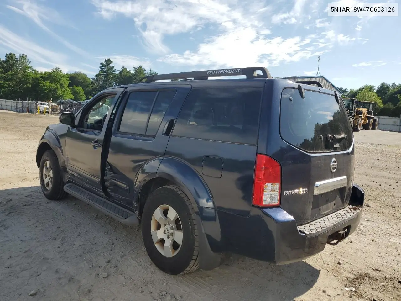 2007 Nissan Pathfinder Le VIN: 5N1AR18W47C603126 Lot: 62457455