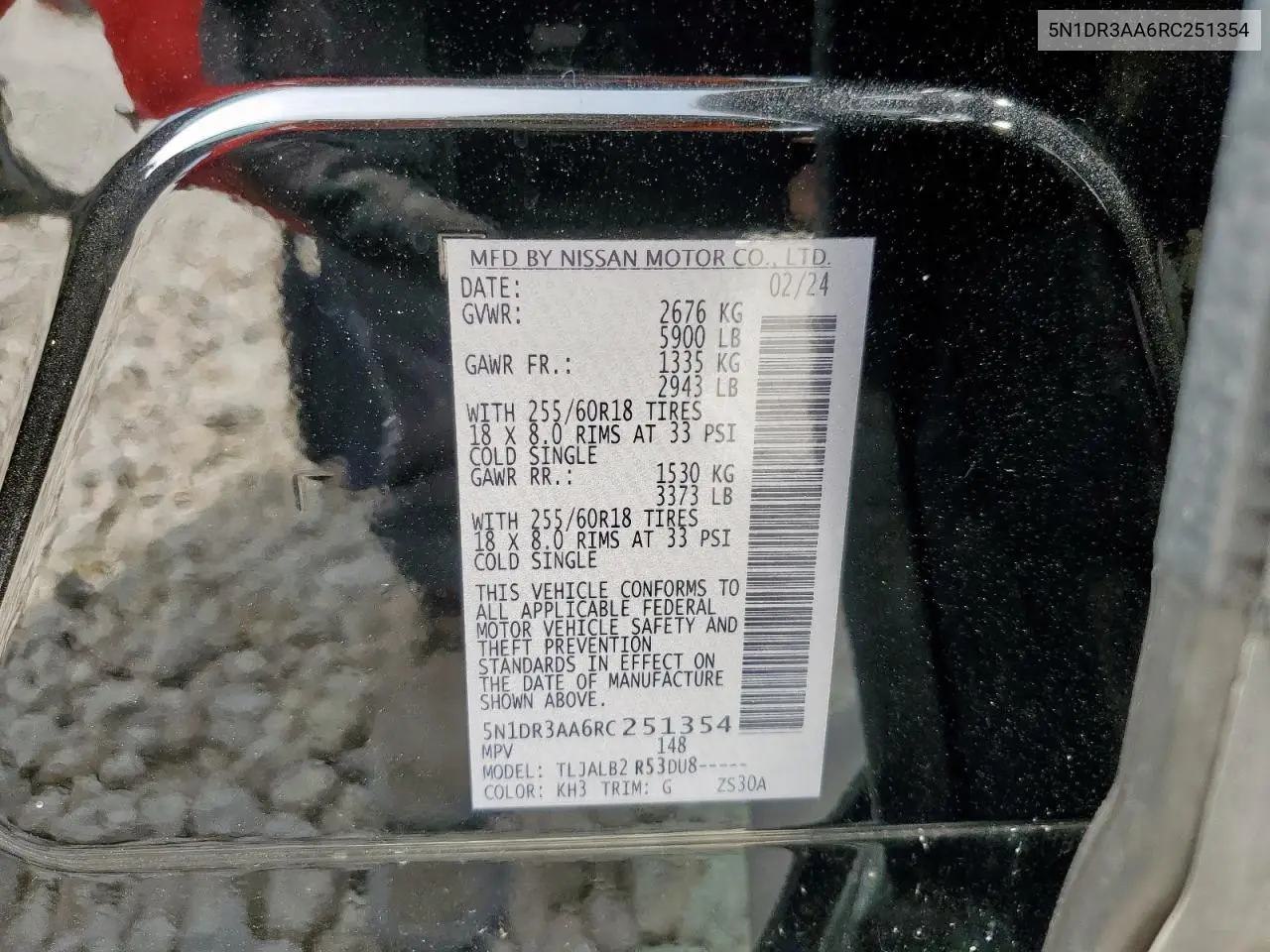 2024 Nissan Pathfinder S VIN: 5N1DR3AA6RC251354 Lot: 56457795