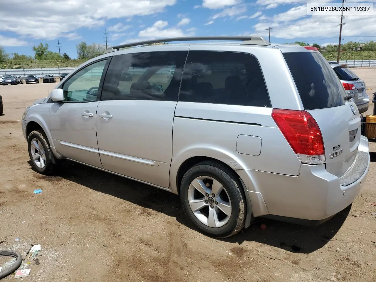 2005 Nissan Quest S VIN: 5N1BV28UX5N119337 Lot: 56902795