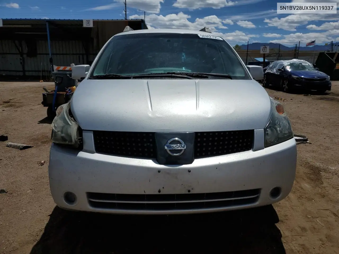 2005 Nissan Quest S VIN: 5N1BV28UX5N119337 Lot: 56902795