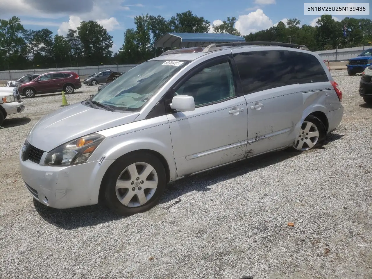 2005 Nissan Quest S VIN: 5N1BV28U25N139436 Lot: 60980485