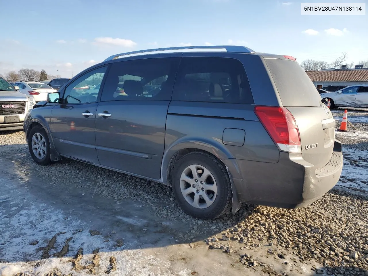 2007 Nissan Quest S VIN: 5N1BV28U47N138114 Lot: 42026275