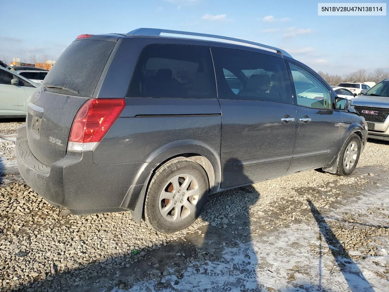 2007 Nissan Quest S VIN: 5N1BV28U47N138114 Lot: 42026275