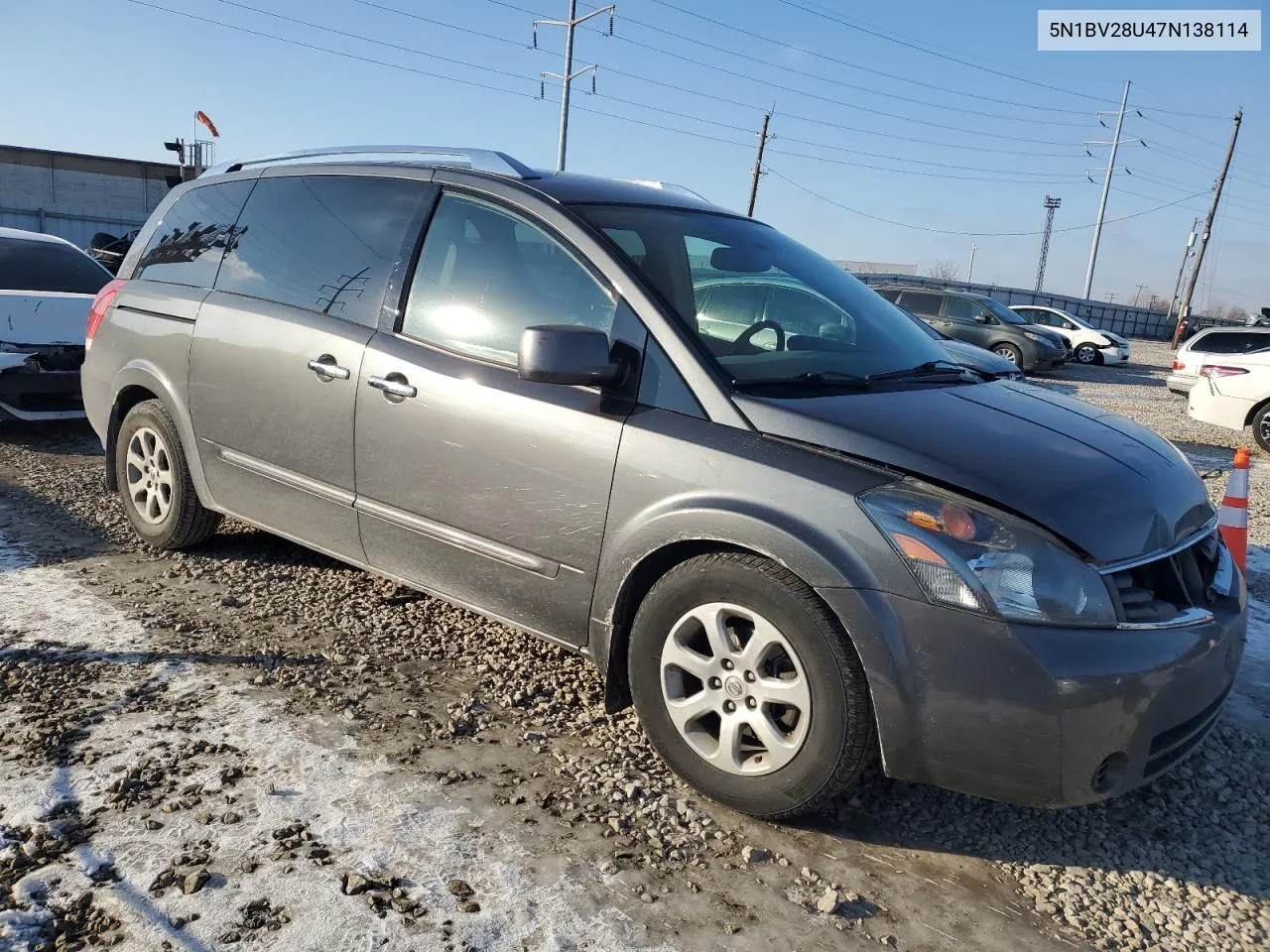 2007 Nissan Quest S VIN: 5N1BV28U47N138114 Lot: 42026275
