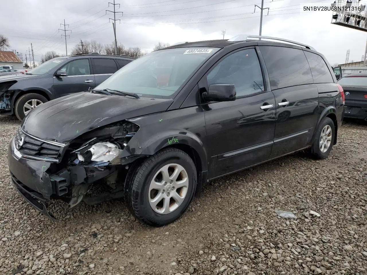 2008 Nissan Quest S VIN: 5N1BV28U68N121316 Lot: 48074635