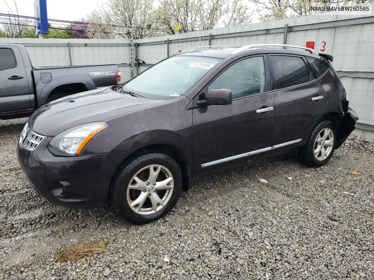 2011 Nissan Rogue S VIN: JN8AS5MV6BW260585 Lot: 51751005