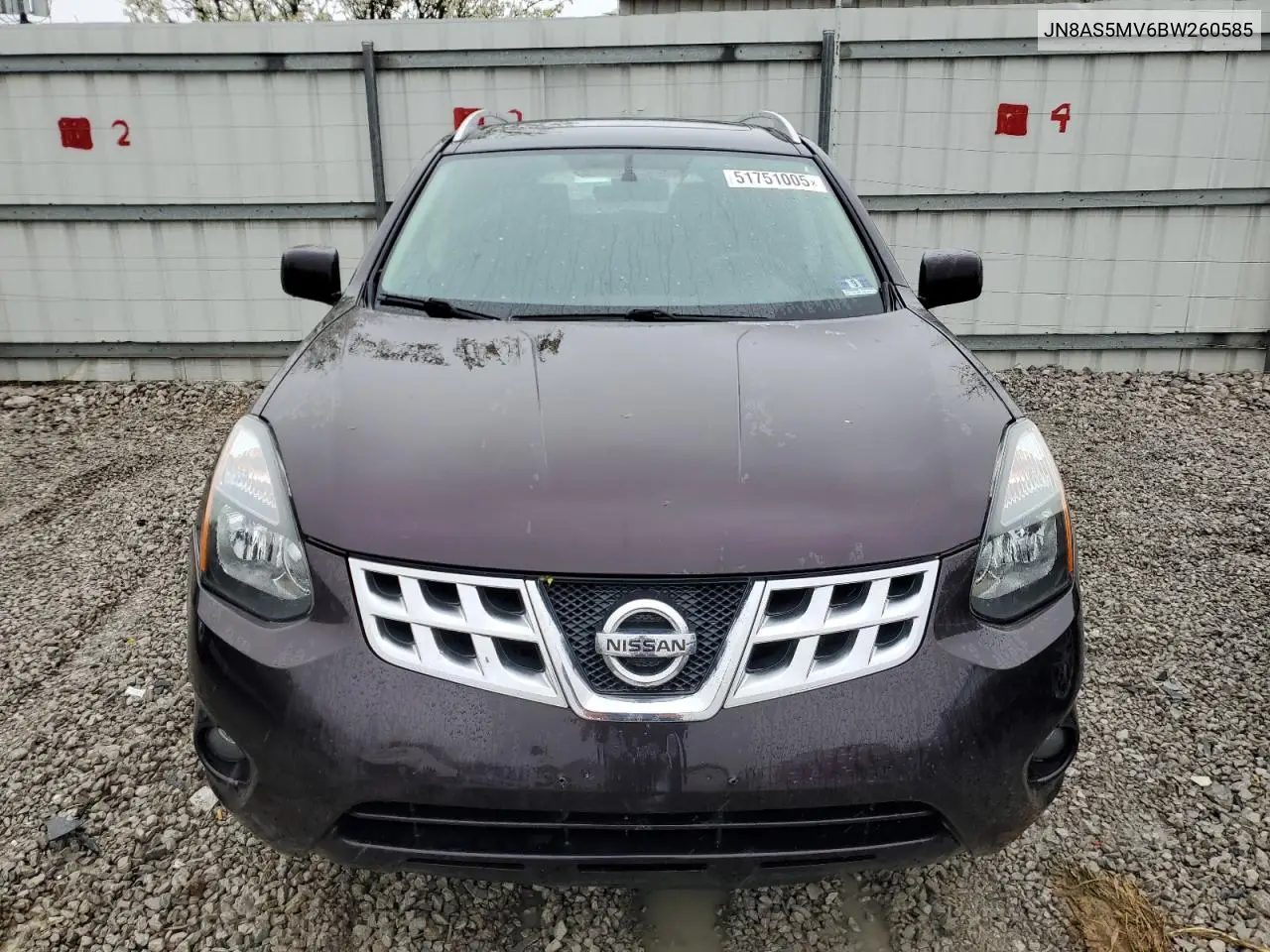 2011 Nissan Rogue S VIN: JN8AS5MV6BW260585 Lot: 51751005