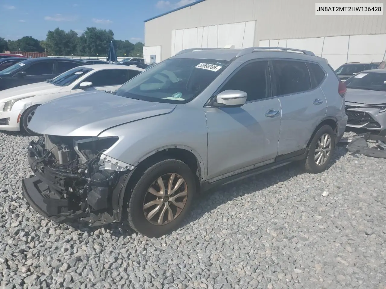 2017 Nissan Rogue S VIN: JN8AT2MT2HW136428 Lot: 56599395
