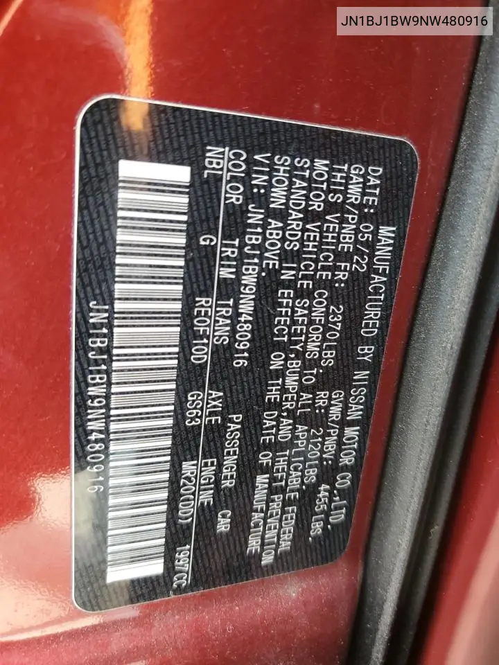 2022 Nissan Rogue Sport Sv VIN: JN1BJ1BW9NW480916 Lot: 56469175