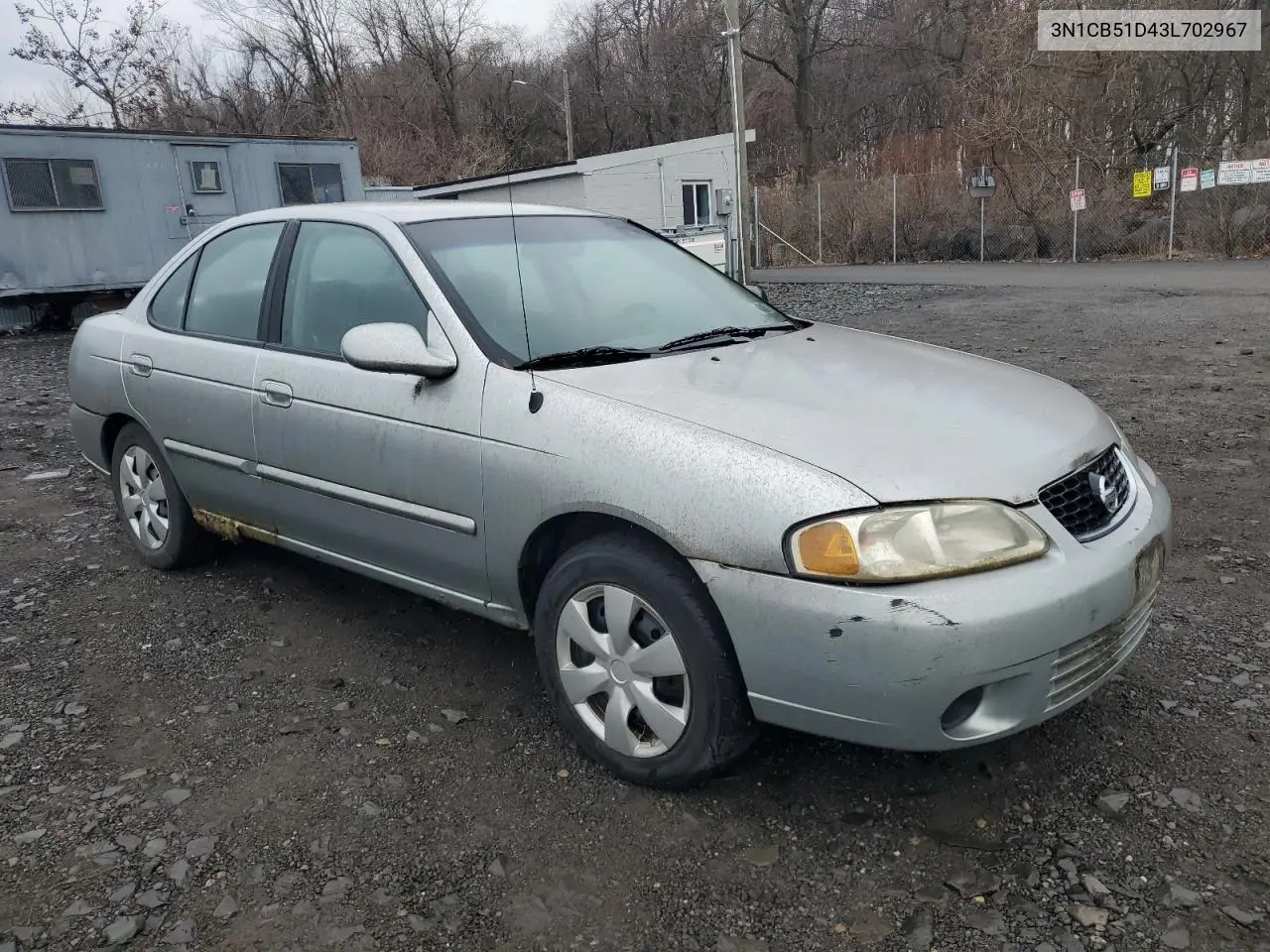 2003 Nissan Sentra Xe VIN: 3N1CB51D43L702967 Lot: 47241355