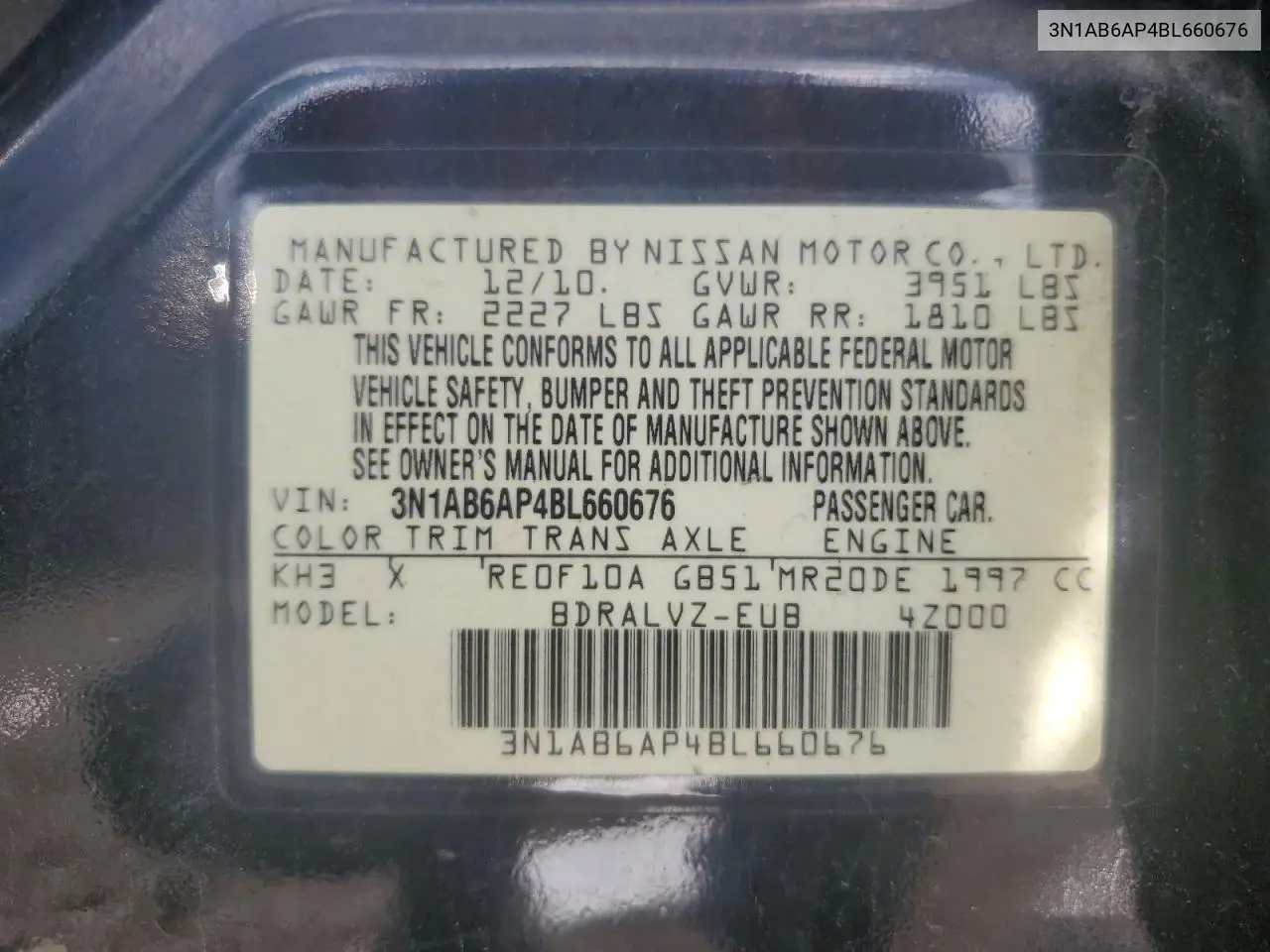 2011 Nissan Sentra 2.0 VIN: 3N1AB6AP4BL660676 Lot: 62215535