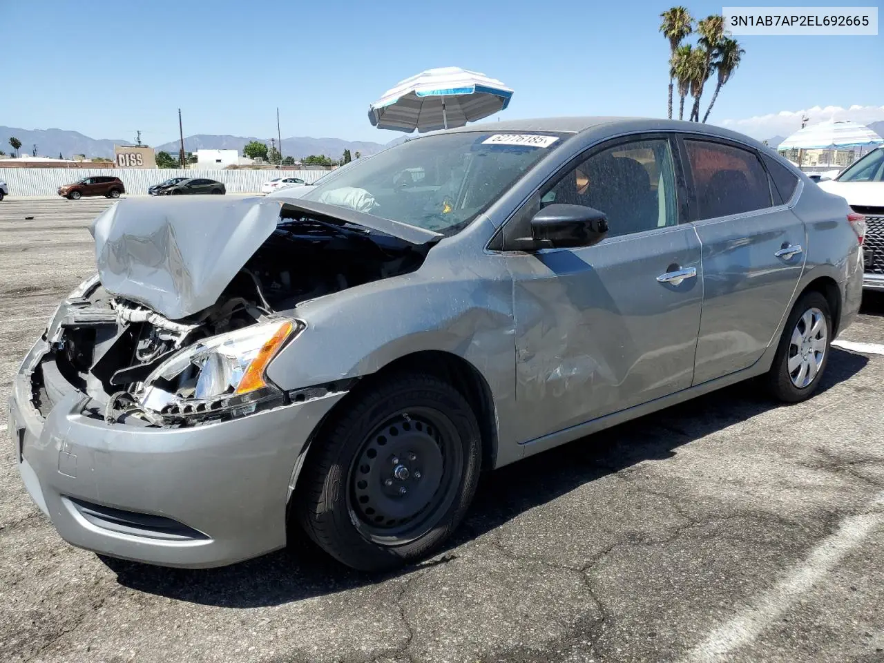2014 Nissan Sentra S VIN: 3N1AB7AP2EL692665 Lot: 62776185