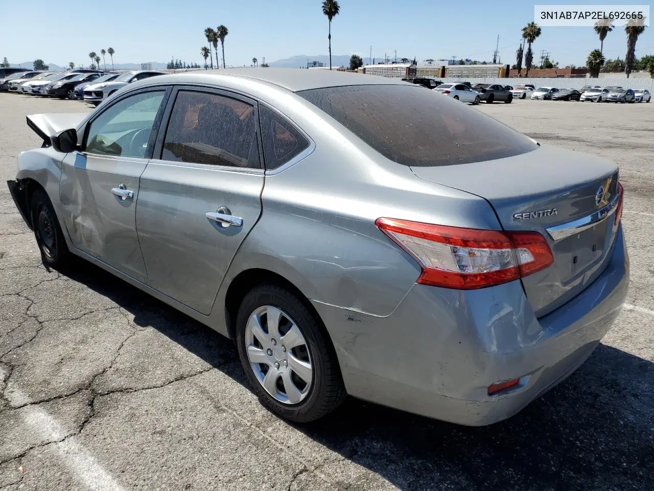 2014 Nissan Sentra S VIN: 3N1AB7AP2EL692665 Lot: 62776185