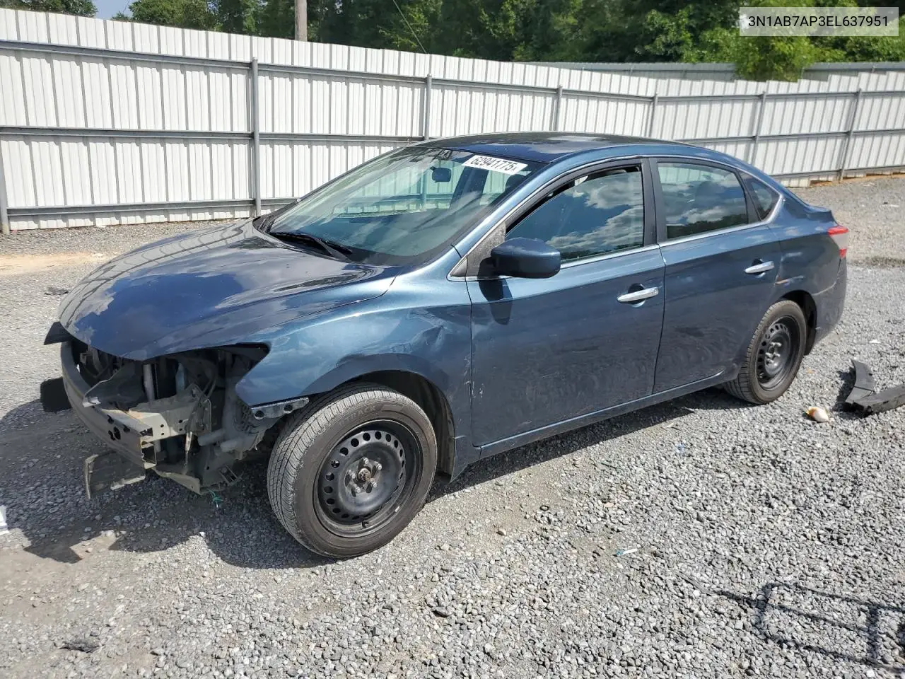 2014 Nissan Sentra S VIN: 3N1AB7AP3EL637951 Lot: 62941775