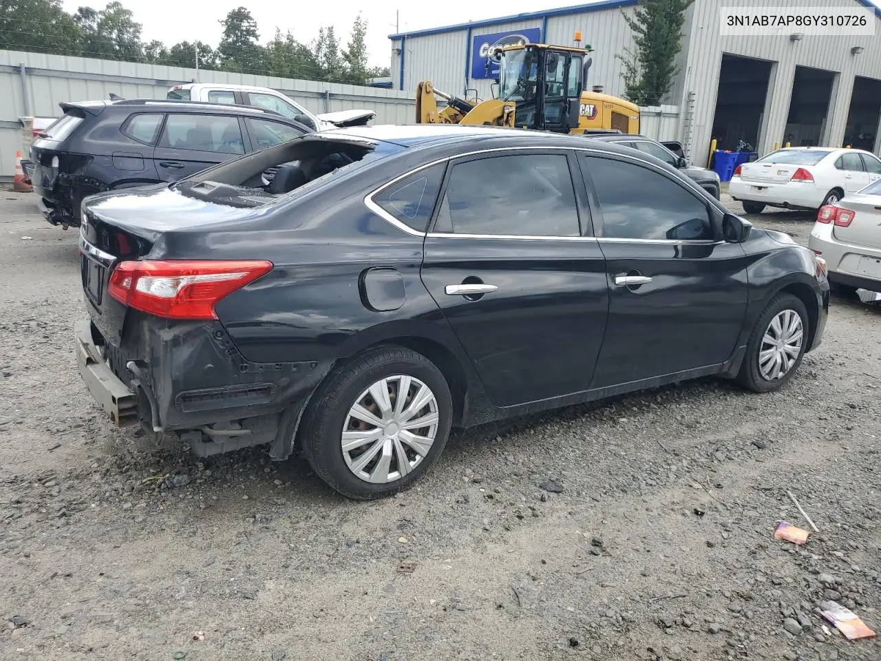 2016 Nissan Sentra S VIN: 3N1AB7AP8GY310726 Lot: 65548775