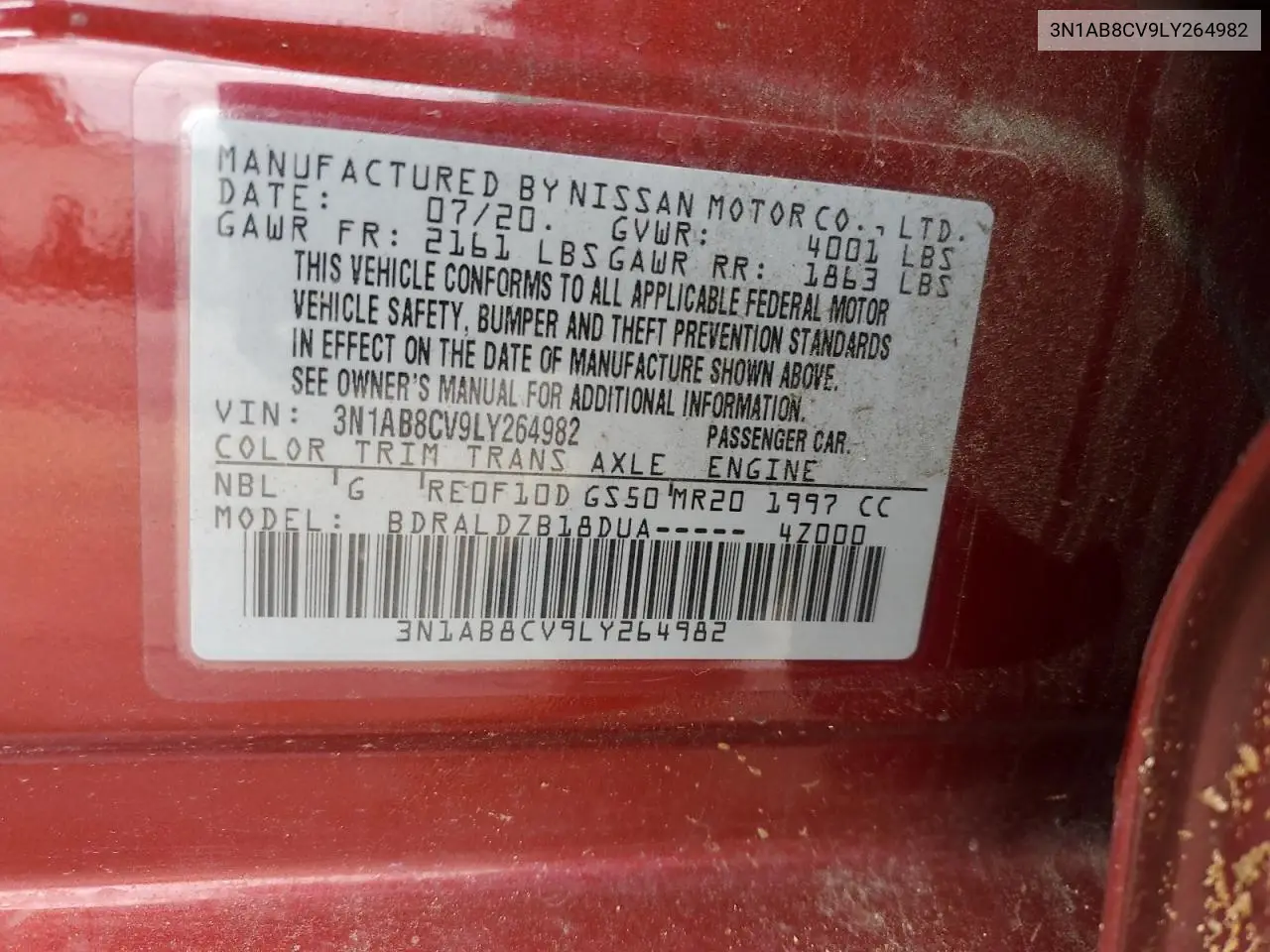 2020 Nissan Sentra Sv VIN: 3N1AB8CV9LY264982 Lot: 56801445