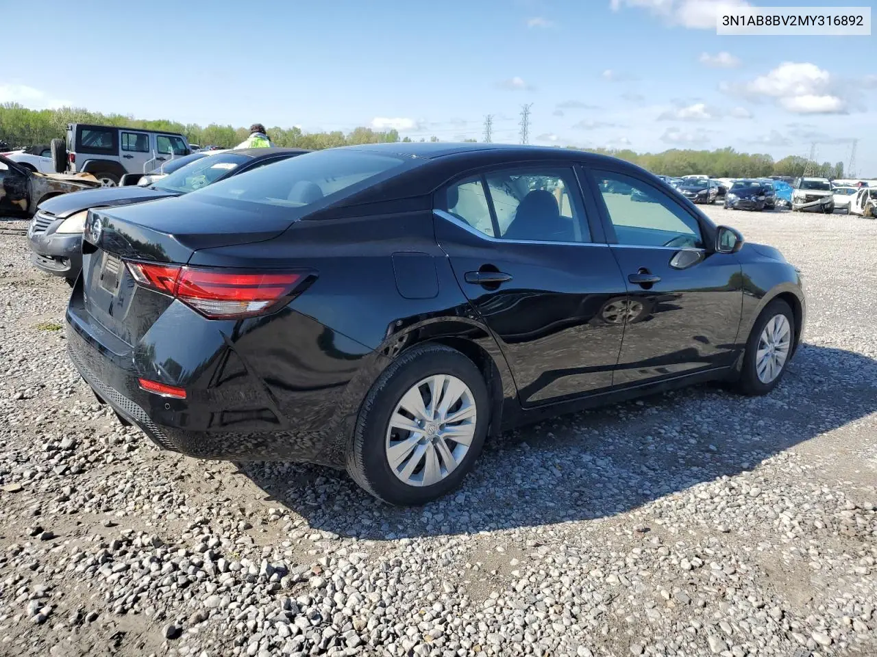 2021 Nissan Sentra S VIN: 3N1AB8BV2MY316892 Lot: 51649005